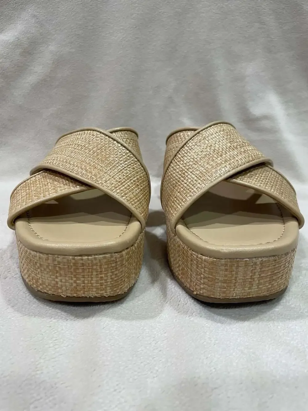 J.Crew Factory Raffia Crisscross Platform Wedge Sandals Size 8 Natural Beige